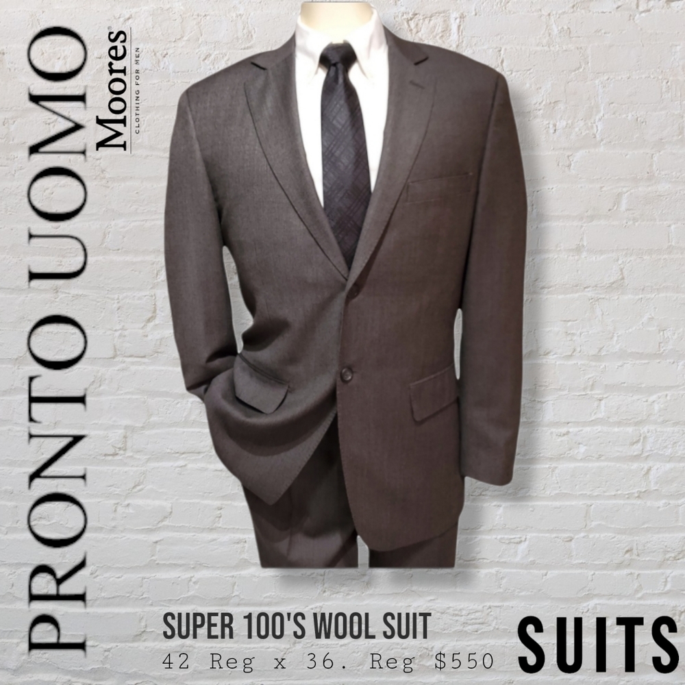 Pronto Uomo Couture Wool Grey Birdseye Suit, 42 Regular x 36 Moore's